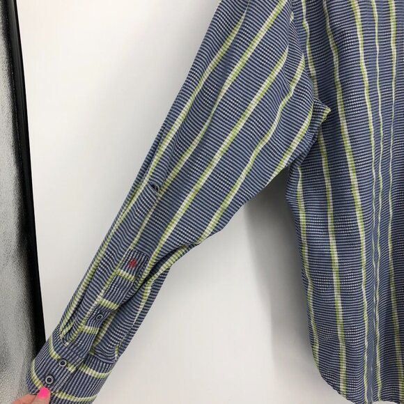 Robert Graham Men’s Blue green vertical stripe button down shirt XL (flaw*) - Picture 6 of 16